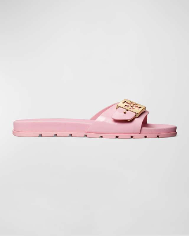 Glossy Buckle Slide Sandals